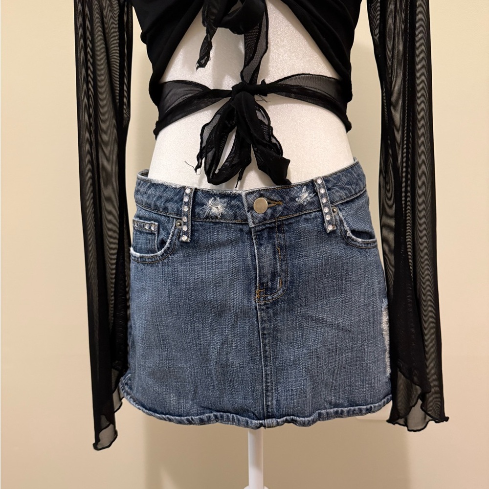 Rhinestone denim mini skirt. size 5